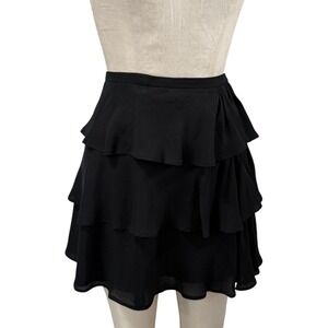 Ato Japan Black Ruffled Tiered Mini Skirt Womens 38 US 6 Silk Made in Japan